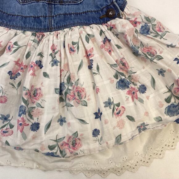 OshKosh Girls Jumper Denim Dress White Floral Eyelet Skirt Overalls Size 4T - Picture 3 of 8